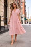 Short Sleeve Relaxed Fit V-Neck Tiered Maxi Dress