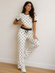 Contrast Waistband Polka Dot Trouser And Crop Top Co-Ord Set
