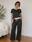 Contrast Waistband Polka Dot Trouser And Crop Top Co-Ord Set