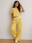 Contrast Waistband Polka Dot Trouser And Crop Top Co-Ord Set