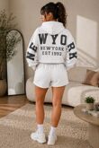 Bleach Grey Oversized New York Printed Hoodie With Shorts Set