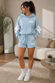 Blue Oversized New York Printed Hoodie With Shorts Set