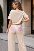 Short Sleeve Pink Glitter Pocket Design T-Shirt With Trouser