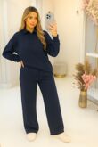 Navy Light Interlock Oversized Rugby Top and Trouser Set