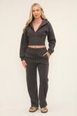 Slate Grey Ribbed Corset Fit Hoodie With Straight Leg Trouser