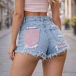 Blue Distressed Denim With Rhinestone Back Pocket Short