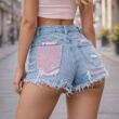 Blue Distressed Denim With Rhinestone Back Pocket Short Pre Order