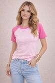 Pink With Hot Pink Colour Block Raglan Fitted Top