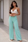 Soft Ribbed Drawstring Palazzo Trousers