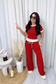 Contrast Waistband Trouser And Crop Top Co-Ord Set