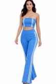 Sky Blue Strapless Cropped Top With Side Striped Flare Trouser