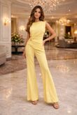 Elegant Sleeveless Draped Top With Wide Leg Trouser
