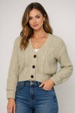 Beige Cable Cropped Button Up Cardigan