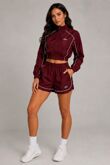 Wine Cropped Zip-Up Track Printed Jacket And Running Shorts