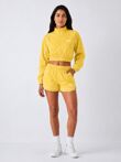 Yellow Cropped Zip-Up Track Printed Jacket And Running Shorts