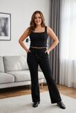 Black Interlock Molly Button Tank Top With Flare Trouser
