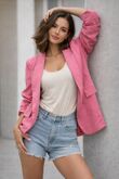 Pink Ruched Sleeve Blazer