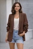 Chocolate Ruched Sleeve Blazer