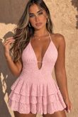 Tiered Ruffle Lace Halter Neck Mini Dress