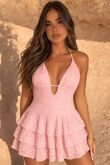Tiered Ruffle Lace Halter Neck Mini Dress