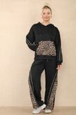 Contrast Leopard with Geometry Print Stripe Hooded Lounge Set