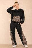 Contrast Leopard with Geometry Print Stripe Hooded Lounge Set