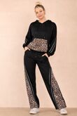 Contrast Leopard with Geometry Print Stripe Hooded Lounge Set