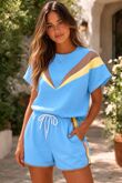 Short Sleeve Colour Block Tee With Relaxed Fit Shorts