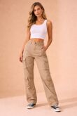 Beige Adjustable Hem Cargo Pocket Wide Leg Trouser
