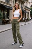 Khaki Adjustable Hem Cargo Pocket Wide Leg Trouser