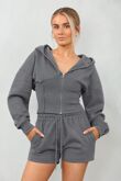Slate Grey Ribbed Corset Fit Hooded Short Set