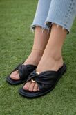Black Gold Link Flat Mules Pu Knotted Slide Sandals