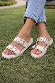 Cream Pu Double Buckle Slide Sandals Summer Comfort Flats