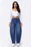 Blue Casual High Waist Barrel Leg Jeans