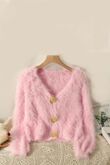 Gold Button Fuzzy Knit Cardigan