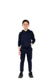 Navy Kids Plain Fleece Pullover Hooded Tracksuit