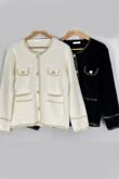 Contrast Long Sleeve Pearl Button Knitted Cardigan