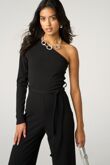 Black One Shoulder Long Sleeve Jumpsuit