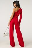 Red One Shoulder Long Sleeve Jumpsuit