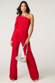 Red One Shoulder Long Sleeve Jumpsuit