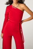 Red One Shoulder Long Sleeve Jumpsuit