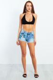 Frayed Hem Floral Embroidery Denim Shorts 