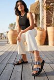 Black Pu Double Buckle Slide Sandals Summer Comfort Flats