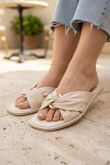 Cream Gold Link Flat Mules Pu Knotted Slide Sandals