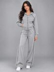 Hooded Elastic Cropped Printed Zip-Up & Side-Stripe Jogger Set