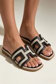 Black Trim Flat Cut-Out Sandals