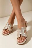 Gold Trim Flat Cut-Out Sandals