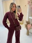 Wine Snap Buttons Corset Fit Sweatshirt With Wide Leg Trouser