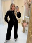 Black Snap Buttons Corset Fit Sweatshirt With Wide Leg Trouser