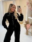 Black Snap Buttons Corset Fit Sweatshirt With Wide Leg Trouser